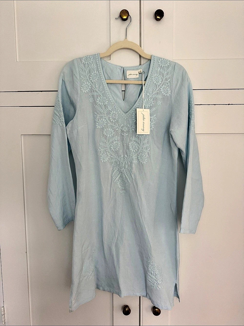 Julia Amory Embroidered Mini Dress in Blue NWT